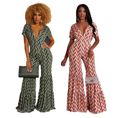 China HC Newest Fashion Lady Jumpsuit Zebra Print Overalls Women's Washable V-Neck Long Sleeve High Waist Wide-Leg Pants Set for sale