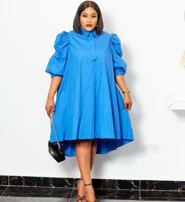 China Wholesale HC Turkey Africa Sleeve Puff Solid Color High V-neck Loose Anti-pilling Dress for sale