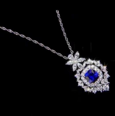 China CLASSIC New Style Jewelry 925 Sterling Silver Sapphire Flower Necklace Necklace Set for sale