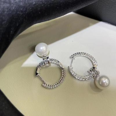 China New FASHIONABLE jewelry 925 sterling silver diamond studded earrings with pearl clasp designer earrings for sale