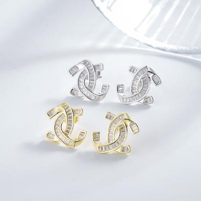 China Temperament Romantic Unique Design C Needle S925 Silver Female Letter Earrings Jewelry for sale