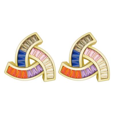 China Fashion Romantic Jewelry Rotating Triangle Sterling Silver Earrings Inlaid With Colored Color Matching Zircon Earrings for sale