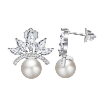 China Romantic 925 Silver Rhinestone Crystal Bridal Earring Jewelry Wedding Pearl Stud Earring Display for sale