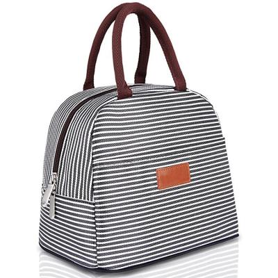 China Customized Striped Waterproof Logo Printed Lunch Insulated Thermal Cooler Bags Leakproof Bento Lunch Bag for sale