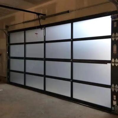 China Modern White Aluminum Sectional Door With Safety Double Glazing Glass Modern Overhead Sectional Panel Transparent Glass for sale