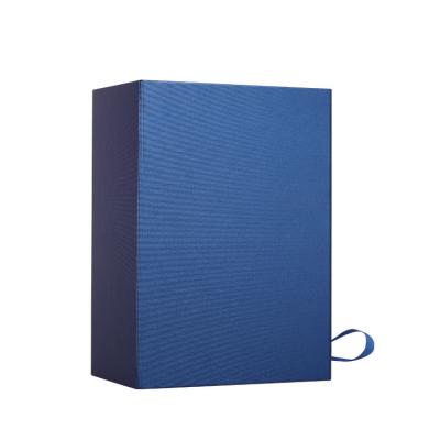 China Recyclable High Quality Custom Logo Fashion Jewelry Blue Ribbon Folding Paper Cardboard Garment Apparel Gift Packaging Boxes for sale