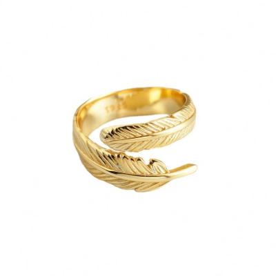 China Gold Plating Cute Classic CLASSIC Design 925 Sterling Silver Feather Adjustable Finger Ring Women for sale