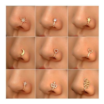 China CLASSIC Nose Ring Crown Love Star Zircon Set Copper Personality Fashion Piercing Jewelry No Hole U Nose Clip for sale