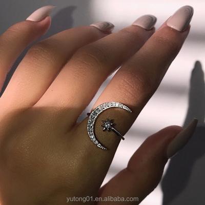 China NEW 2022 CLASSIC Ring Fashion Star Moon Ring Crescent Moon Index Ring Wholesale for sale