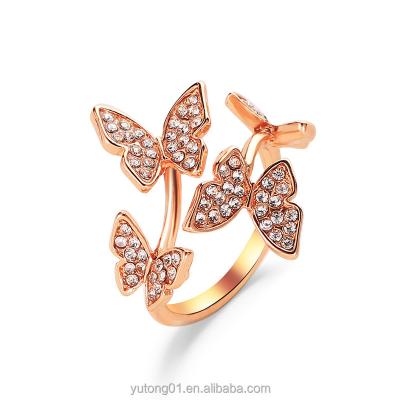 China CLASSIC butterfly ring full diamond ring temperament fashion jewelry adjustable size wholesale for sale