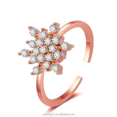 China 2022 Romantic Cubic Zirconia Snowflake Ring Christmas Gift Open Adjustable Ring Copper Inlaid Cold Women High for sale