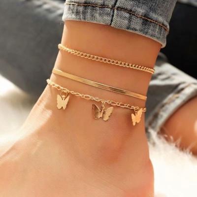 China BOHEMIA Summer Snake Anklet Simple Multilayer Chain Now Fashion Cuban Link Butterfly Pendant Anklet for sale