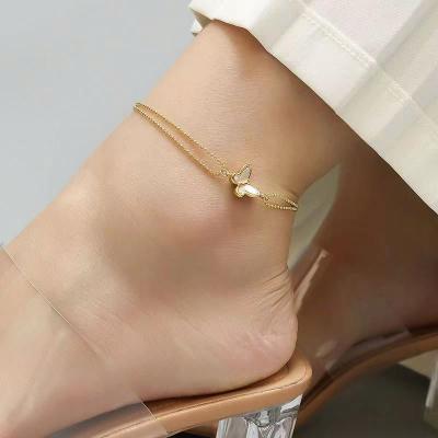 China CLASSIC European 18K Gold Titanium Steel Anklet and American Insti Stainless Steel High-Grade Butterfly Anklet for sale