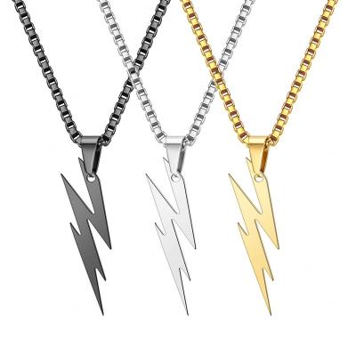 China CLASSIC Hip Hop Men's Punk Box Chain Necklace 18k Gold Plated Stainless Steel Lightning Bolt Pendant Necklace for sale