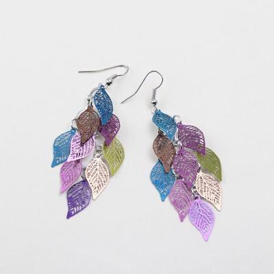 China Fashionable Bulk Trendy Metal Earring Custom Plated Alloy Leaves Drop Earring Wholesale for sale