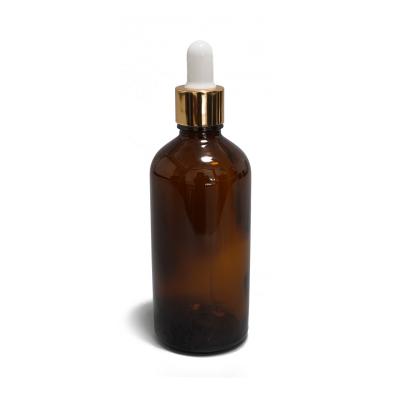 China tamanho de 100ml Amber Essential Oil Glass Bottles DIN18 com tampão dourado à venda