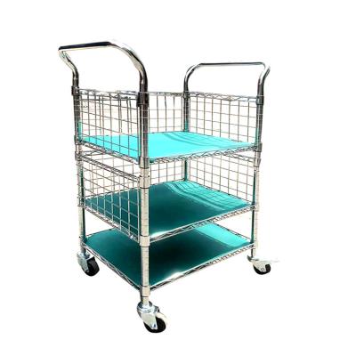 China Suitable For Modern 3 Row Metal Mesh Wire Trolley Cart With Anti-Static Wheel Outside Novel Design for sale