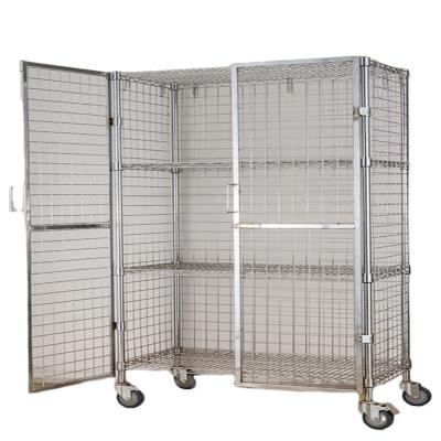 China Suitable Outdoors For Logistics Turnover Cage Valuables Storage Rack Four Side Barrier Plated Net Chrome Plated Trolley for sale