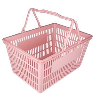 China Large Simplicity Supermarket Cosmetic Plastic Carry Shopping Basket With Collapsible Handle for sale