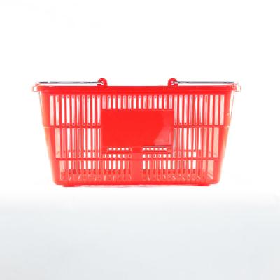 China Simplicity in Supermarket Folding Red Steel Hand Firmly Hold Plastic Shopping Baskets for sale