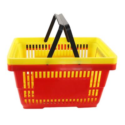 China Simplicity 28l Plastic Supermarket Portable Hanging Fruit Shopping Basket For Juice Shop for sale