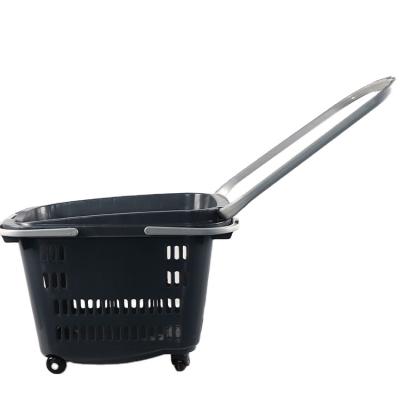 China Simplicity Plastic Foldable 4 Wheel Shopping Cart Basket With Handles Collapsible Grocery Store for sale