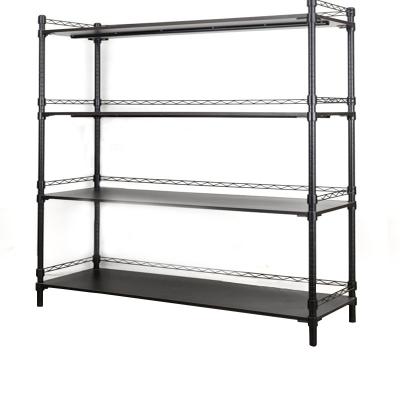 China Suitable for Steel Wood Grain Combined Display Store Shelves Grocery Rack Outside Supermarket Shelf Wood for sale