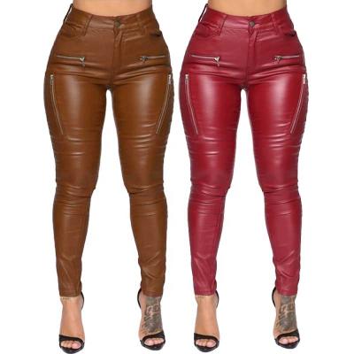 China Viable Women's PU Gaiters Biker Gear Moto Pants Zipper Pocket 5XL Brown Tights Motorcycle Leather Pants for sale