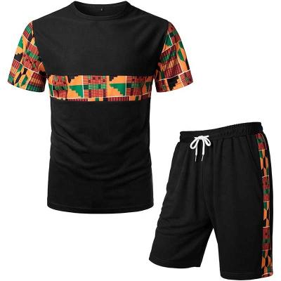 China Men's Breathable Matching Sets African Pattern Printed T-Shirt And Sports Dashiki White Suit Shorts Aesthetic Outfits for sale