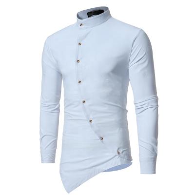 China Viable Mens Shirts Asymmetrical Button Up African White Floral Shirt Wedding Party Dresses Top Ethnic Wear Clothing for sale