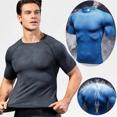 China QUICK DRY Mens Compression Shirt Tights Black Blue Black Blue 3D Printed Short Sleeve Training Fitness Workout Gym Shirt Tops for sale