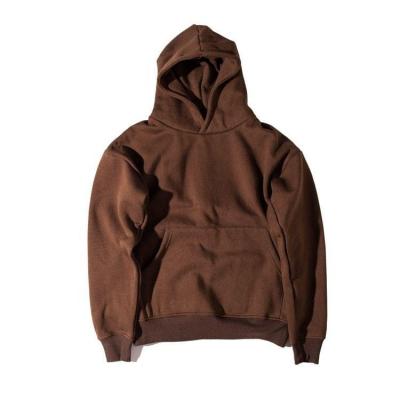 China Anti-pilling 2022 Trendy Plain Men 14oz Oversized Heavyweight Hoodie No String Chocolate Brown Pullover Hoodie for sale