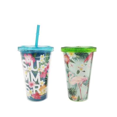 China Wholesale Top Quality Viable 16/20/24 Ounce Plastic Straw Cup, Double Layer Plastic Tumbler for sale