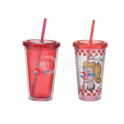 China Sustainable Plastic Double Wall 16OZ Ice Cream Lid Straw Tumbler For Kids for sale