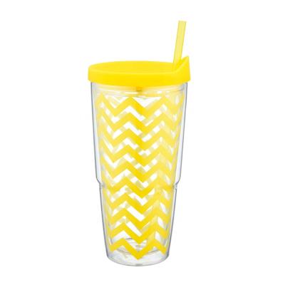 China Sustainable 24oz Acrylic Double Wall Plastic Tumbler , Double Wall Straw Mug for sale