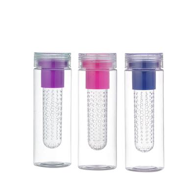 China Wholesale Viable Style Flat Lid Fruit Detox Fruit Infuser Water Bottle Tritan Plastic Drinking Water Bottle for sale