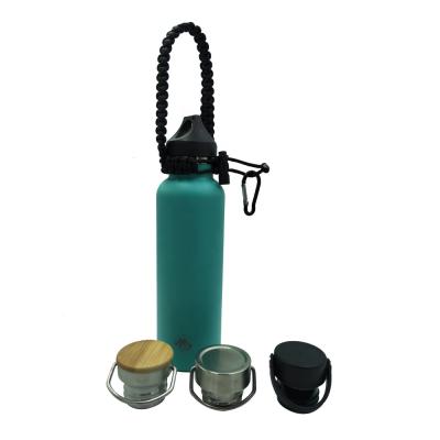 China 350ML-1000ML Stainless Steel Double Wall Sustainable Vacuum Bottle With Paracord Handle For Moving for sale