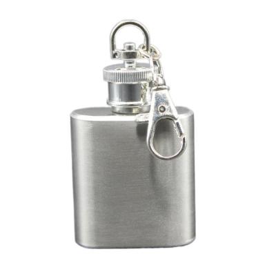 China Portable Minimalist 1oz Stainless Steel Hip Flask Metal Hardware Mini Hip Flask With Key Chain for sale