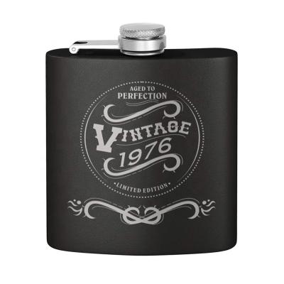 China Who respects the environment; Stocked Black Stainless Steel 6oz Hip Flask With Laser Engraved Logo Outdoor Portable Flask for sale