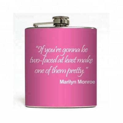 China Who respects the environment; Two Stocked Faced Stainless Steel 6oz Pink Liquid Courage Flasks for sale