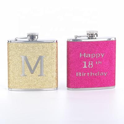 China Who respects the environment; Stocked Glitter Bling Stainless Steel 6OZ Mini Hip Flask With Small MOQ For Promotion for sale