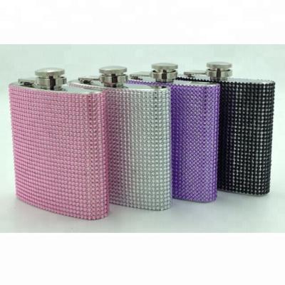 China Who respects the environment; 6OZ new style stocked Crystal Rhinestone Wrapped Stainless Flask for sale