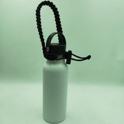 China Double Wall Stainless Steel Vacuum Bottle Narrow Mouth 350ML Sustainable With Black Paracord Handle for sale