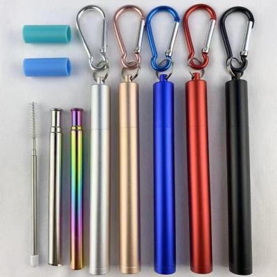 China Longzon Viable 2 Pack Metal Stainless Steel Portable Collapsible Telescopic Straws for sale