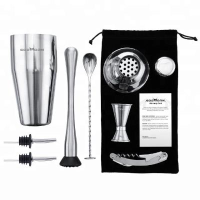 China Who respects the environment; 7pieces 750ML Stainless Steel Cocktail Shaker Bar Set With Sleeve Stocked Pouch for sale