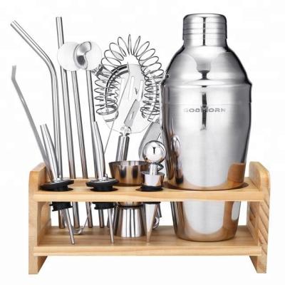 China Who respects the environment; Stocked High Quality 13Pieces 750ML Stainless Steel Cocktail Shaker Set With Stylish Bamboo Holder for sale