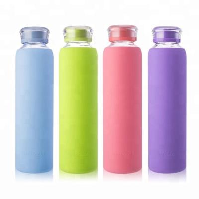 China 16OZ Viable Color BPA Free Water Glass Drinking Bottles&Glass Bottle With Silicon Sleeve For Promotion for sale