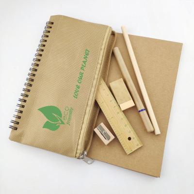 China Creative Eco-Friendly Burlap Fabric Stationery Set And Pencil Pouch for sale