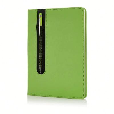 China Printed Green Hardcover PU A5 Standard Notebook With Stylus Pen for sale