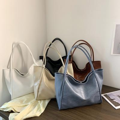 China High Quality Vintage Vegan Color PU Women Bucket Bag Shoulder Handbags Ladies Leather Tote Handbags Large for sale